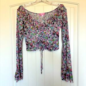 Sugar Thrillz Pink and Green Bell Sleeve Crop Blouse